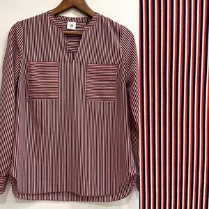 Cabi Franklin Red White Blue Patriot Striped Split Neck Blouse #5335 Small